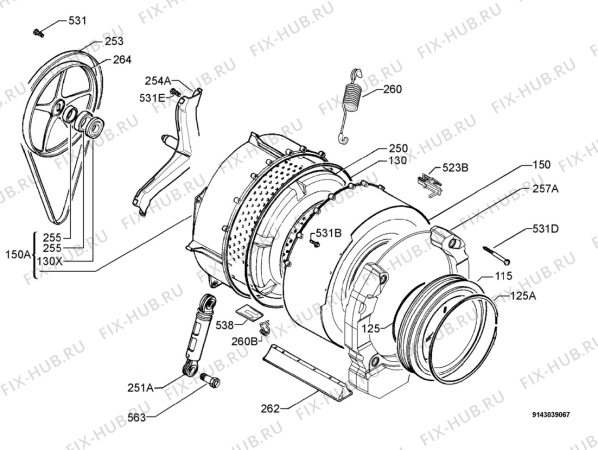 Взрыв-схема стиральной машины Electrolux EWW14581W - Схема узла Functional parts 267